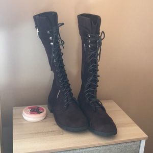 Faux Suede Brown Combat Boot 8.5